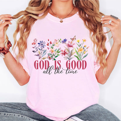 God Is Good Floral Graphic Tee: Christian Faith Shirt