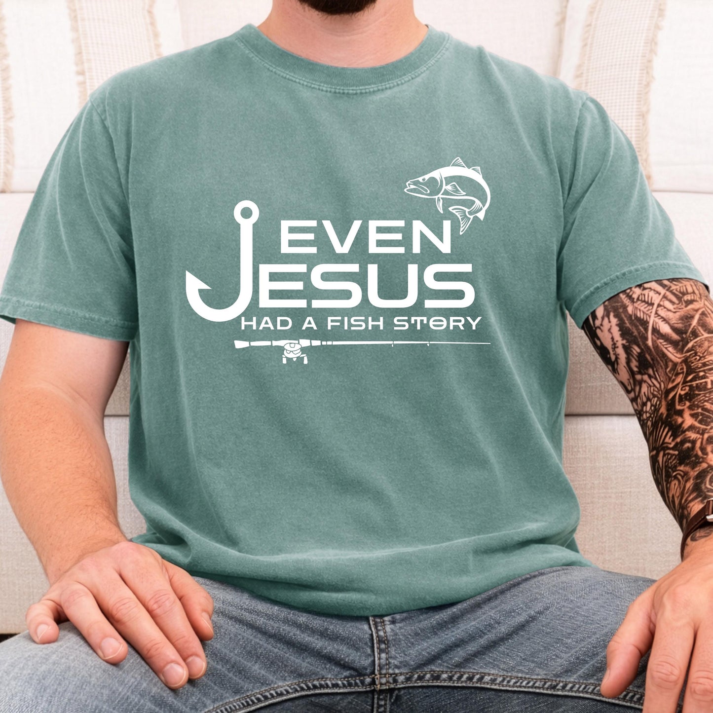 even jesus had a fish story shirt christian fishing shirt faith fisherman gift religious fishing apparel angler bible tee