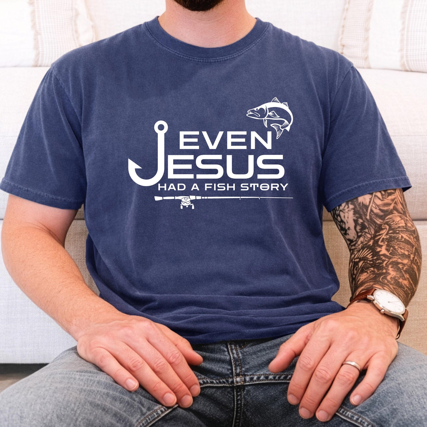 even jesus had a fish story shirt christian fishing shirt faith fisherman gift religious fishing apparel angler bible tee