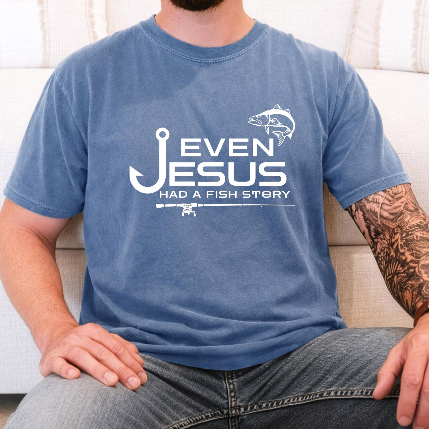even jesus had a fish story shirt christian fishing shirt faith fisherman gift religious fishing apparel angler bible tee