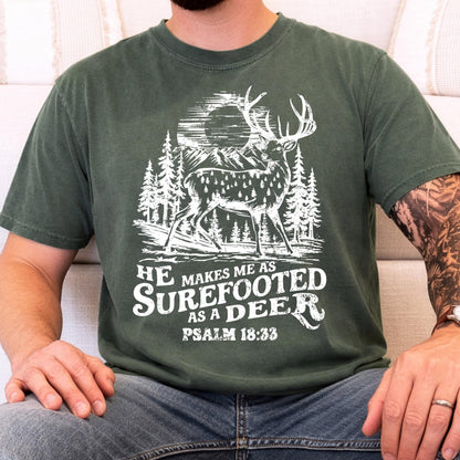 Christian Hunting Shirt Psalm 18:33 Deer Hunter Faith Apparel Outdoorsman Tee