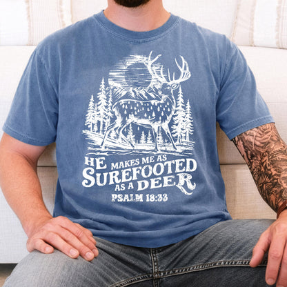 Christian Hunting Shirt Psalm 18:33 Deer Hunter Faith Apparel Outdoorsman Tee