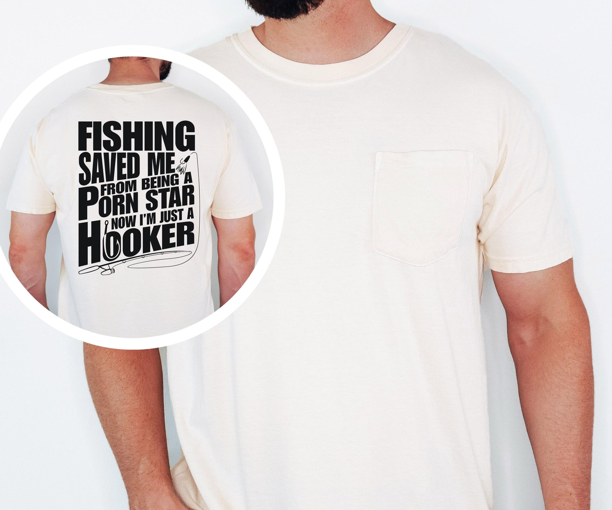 Funny Fishing Shirt, Comfort Colors Pocket Tee, Back Print Design, Gift for Fishermen
