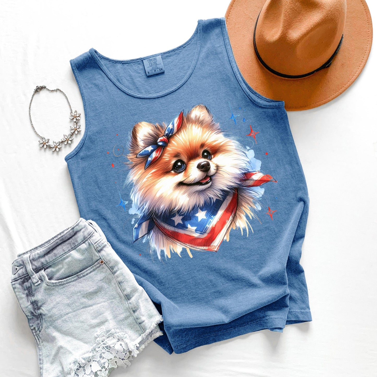Pomeranian Patriotic Tank Top, USA Dog Tank, Fourth of July Graphic Tank, Pom Dog