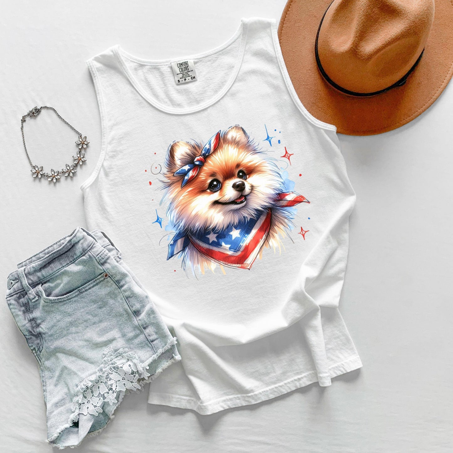 Pomeranian Patriotic Tank Top, USA Dog Tank, Fourth of July Graphic Tank, Pom Dog