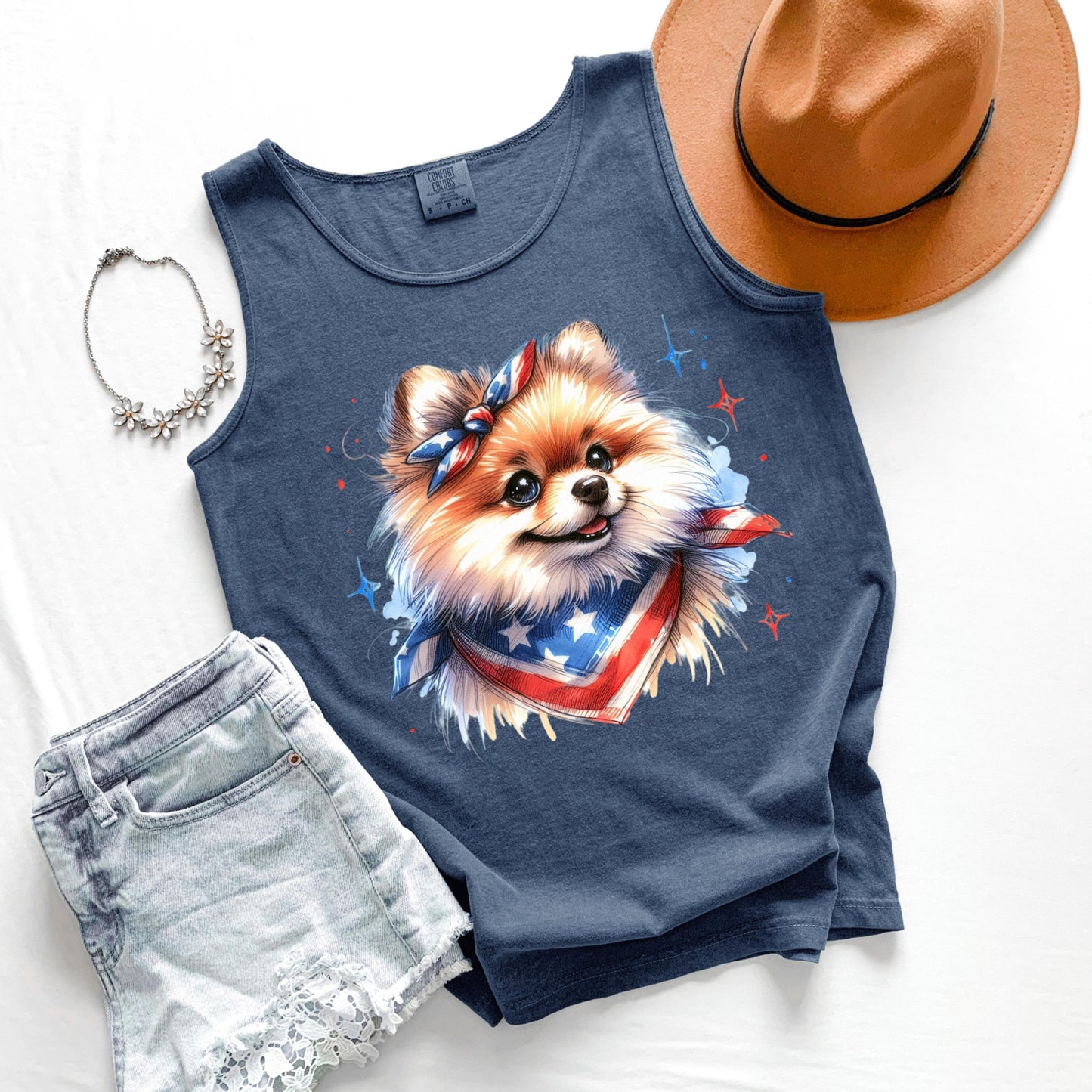 Pomeranian Patriotic Tank Top, USA Dog Tank, Fourth of July Graphic Tank, Pom Dog