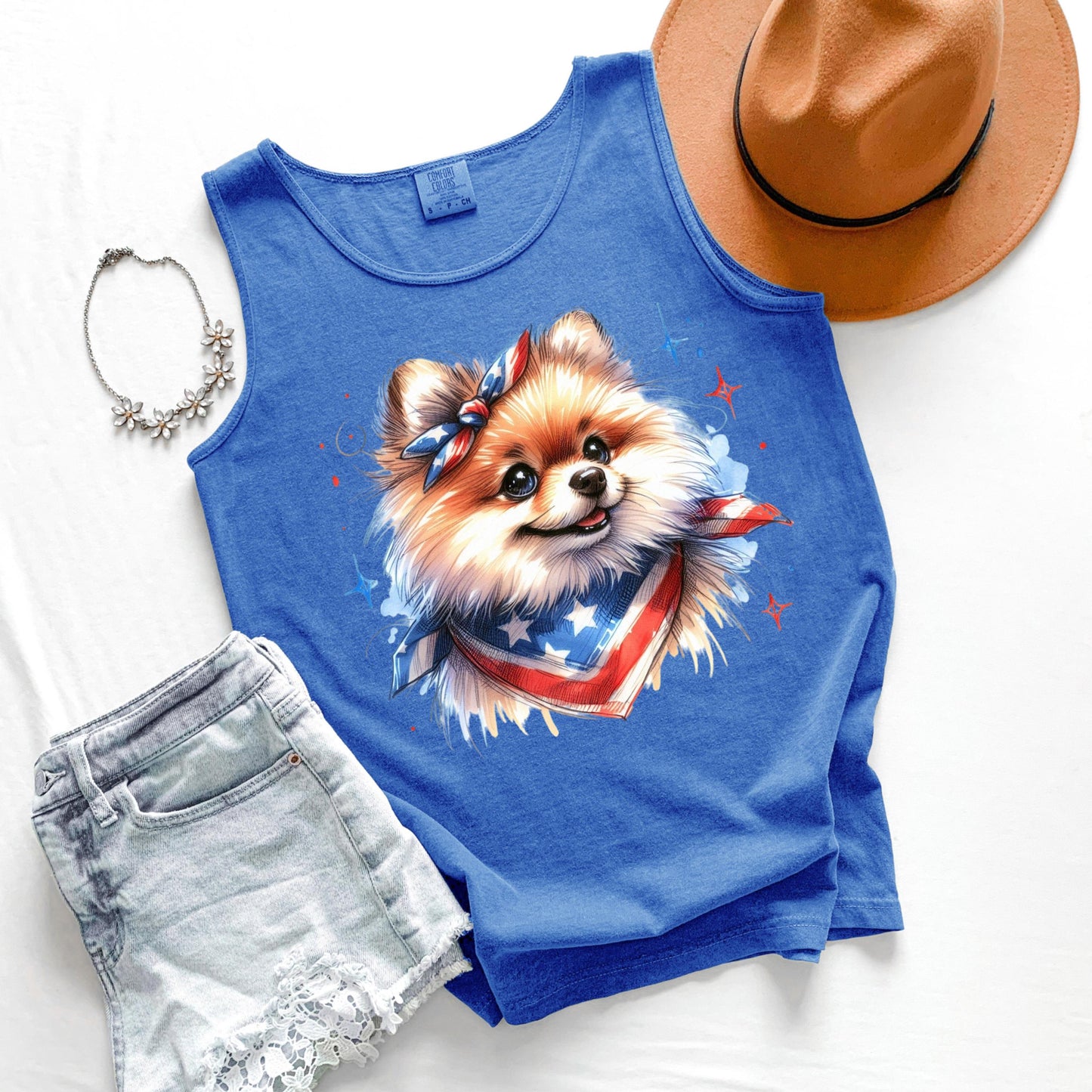 Pomeranian Patriotic Tank Top, USA Dog Tank, Fourth of July Graphic Tank, Pom Dog