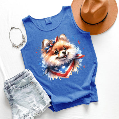 Pomeranian Patriotic Tank Top, USA Dog Tank, Fourth of July Graphic Tank, Pom Dog