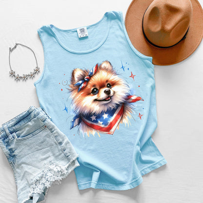 Pomeranian Patriotic Tank Top, USA Dog Tank, Fourth of July Graphic Tank, Pom Dog