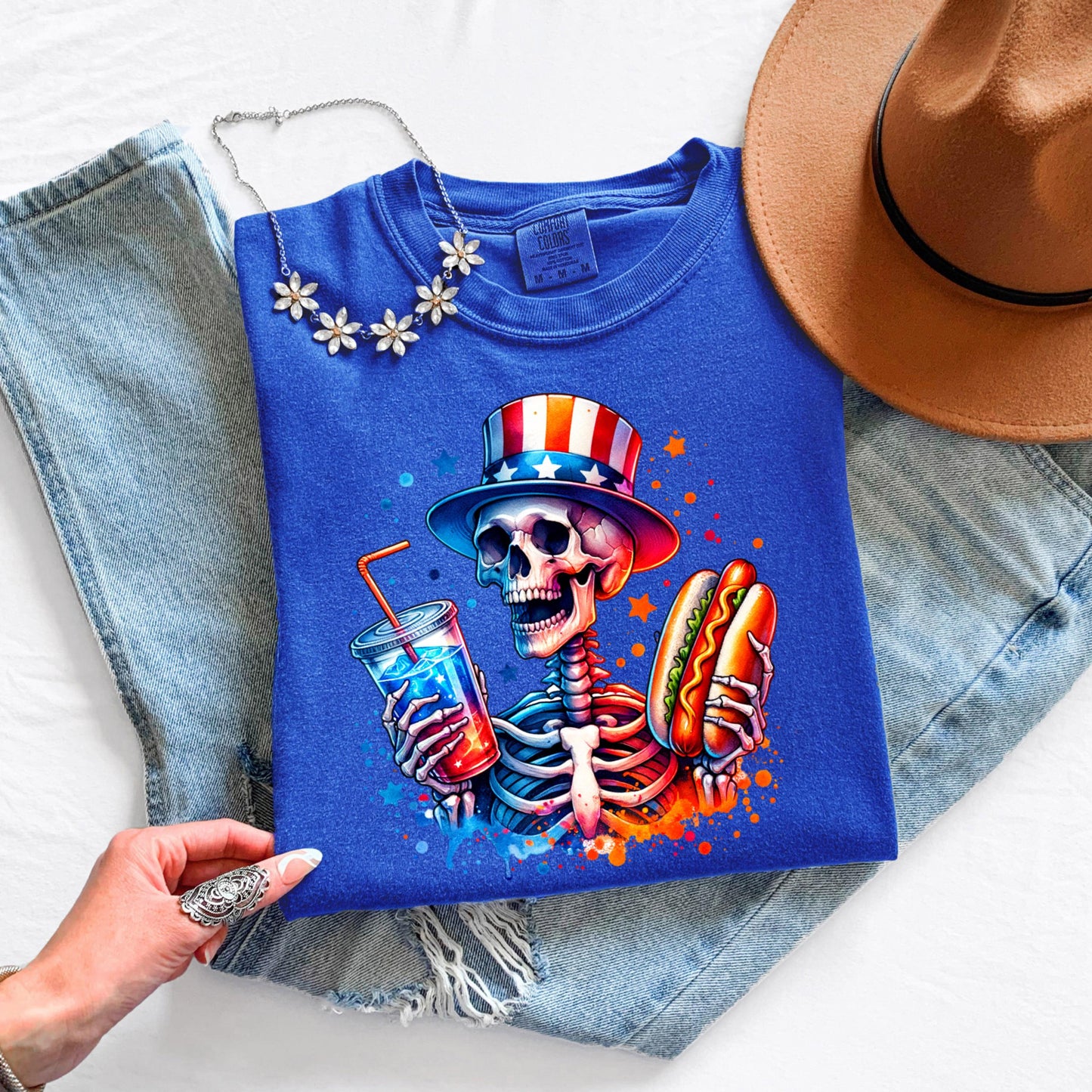 Skeleton Hot Dog Shirt 4th of July - Patriotic BBQ Tee