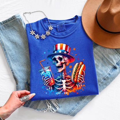 Skeleton Hot Dog Shirt 4th of July - Patriotic BBQ Tee