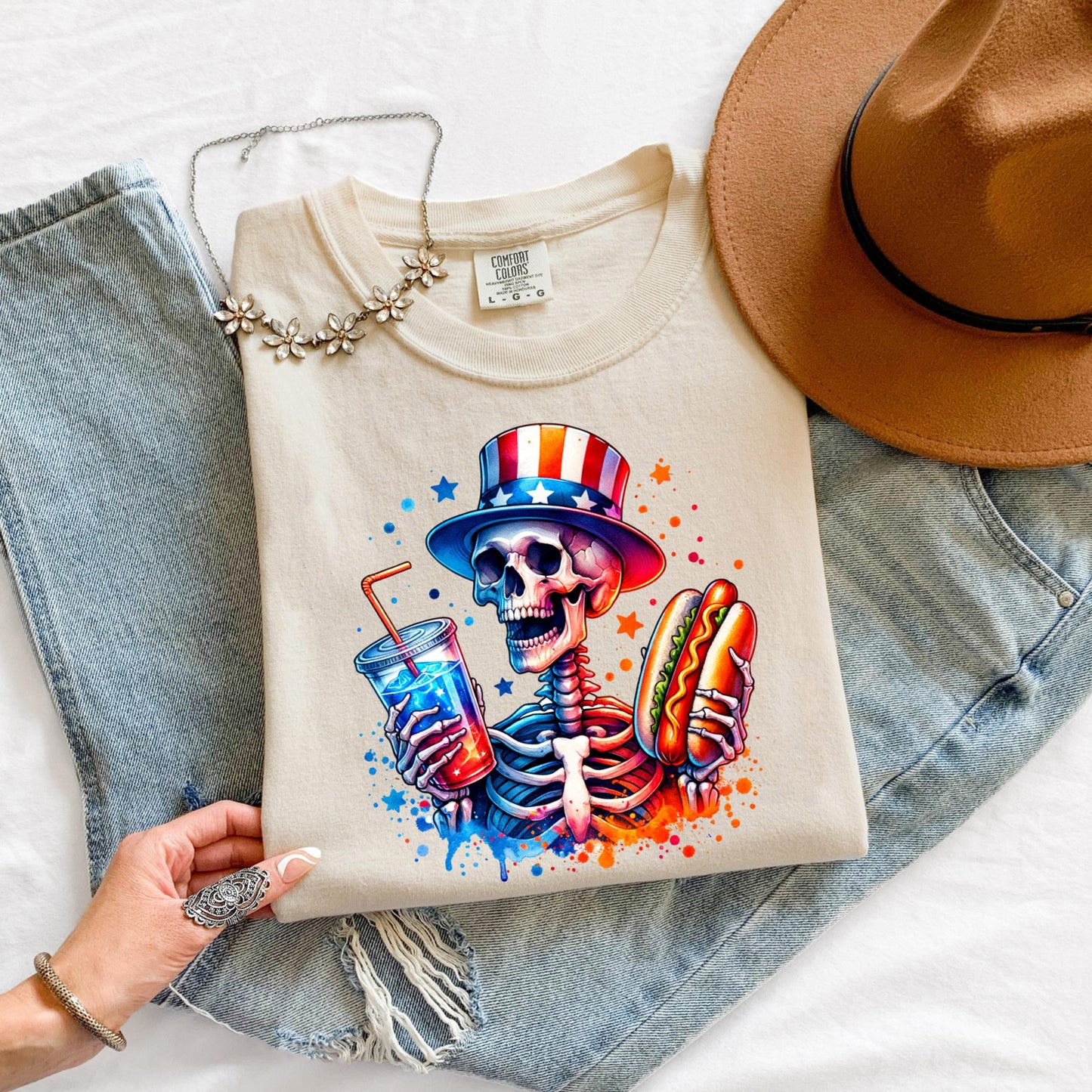 Skeleton Hot Dog Shirt 4th of July - Patriotic BBQ Tee