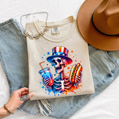 Skeleton Hot Dog Shirt 4th of July - Patriotic BBQ Tee