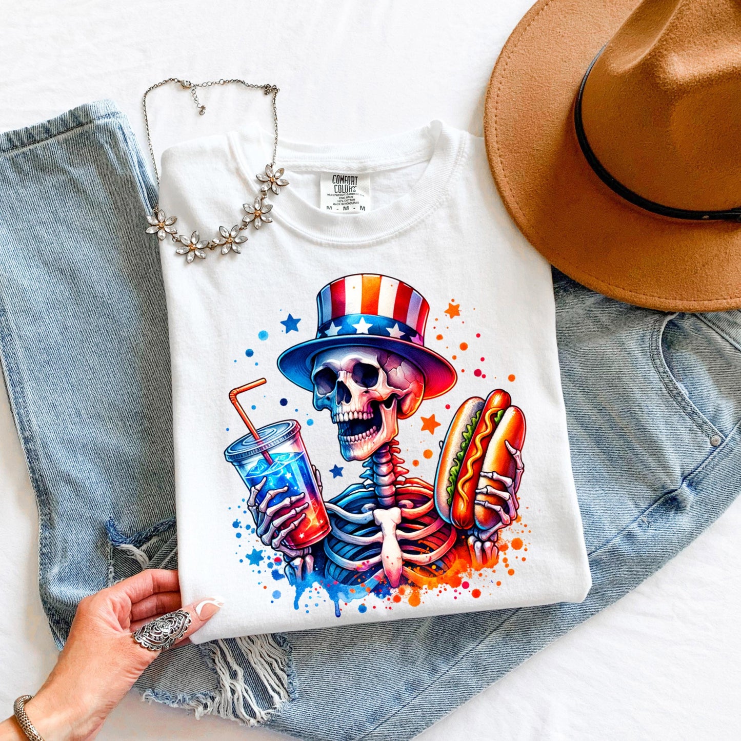 Skeleton Hot Dog Shirt 4th of July - Patriotic BBQ Tee