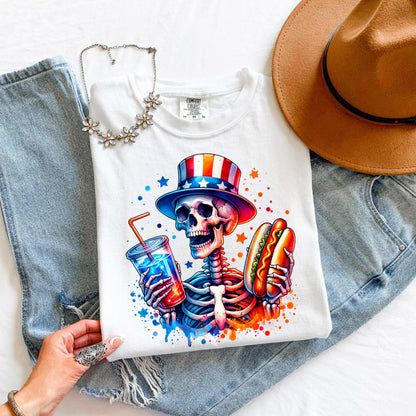 Skeleton Hot Dog Shirt 4th of July - Patriotic BBQ Tee