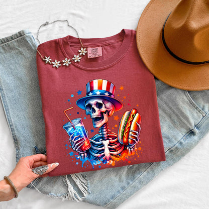 Skeleton Hot Dog Shirt 4th of July - Patriotic BBQ Tee