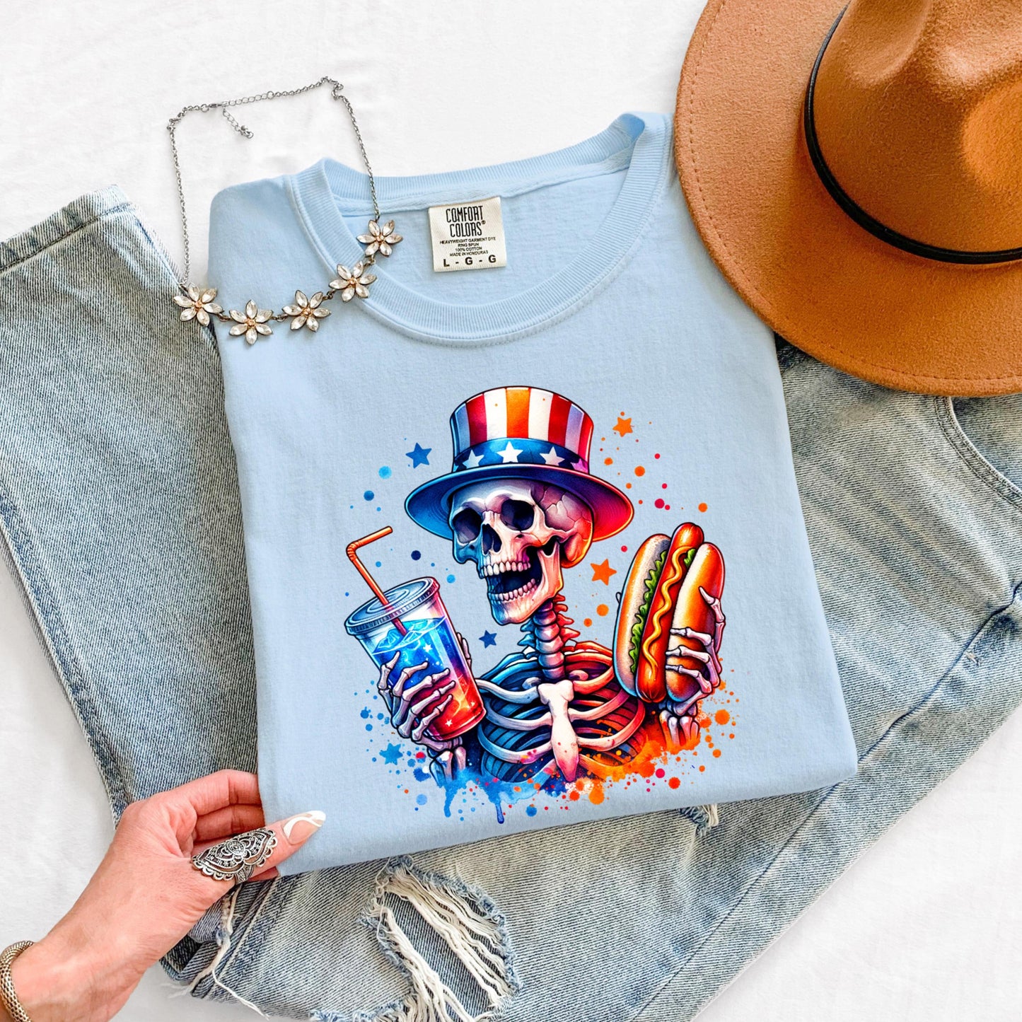 Skeleton Hot Dog Shirt 4th of July - Patriotic BBQ Tee