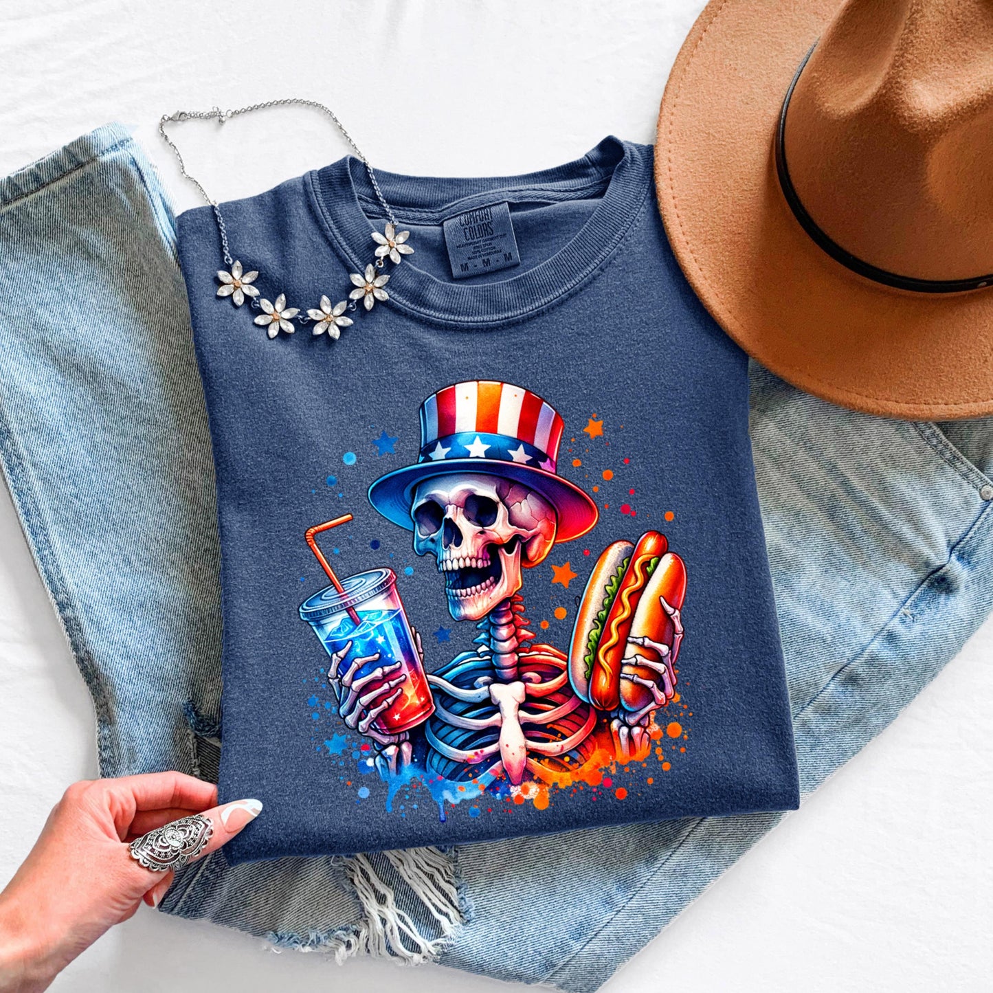Skeleton Hot Dog Shirt 4th of July - Patriotic BBQ Tee