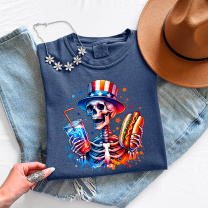 Skeleton Hot Dog Shirt 4th of July - Patriotic BBQ Tee