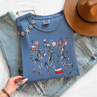 Patriotic Skeleton Shirt, Dancing Skeleton T-Shirt, 4th of July Shirt, USA Graphic Tee
