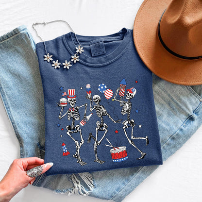 Patriotic Skeleton Shirt, Dancing Skeleton T-Shirt, 4th of July Shirt, USA Graphic Tee