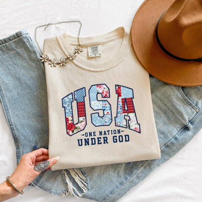 Patriotic USA T-Shirt, One Nation Under God Shirt, Fourth of July Graphic Tee, Summer Shirt