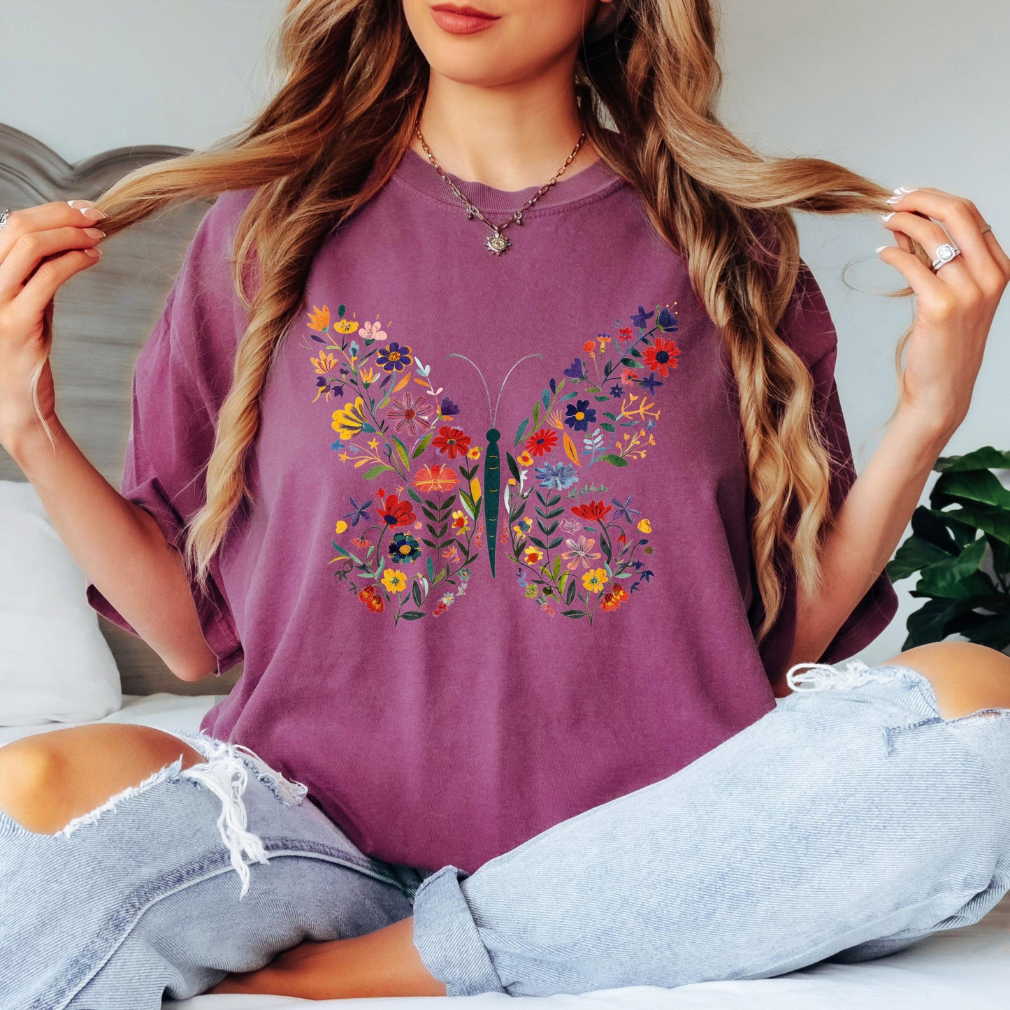 Floral Butterfly Shirt Garden Lover Shirt Flower Lover Shirt Wild Flowers Shirt Floral Shirt