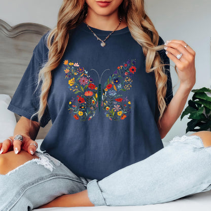 Floral Butterfly Shirt Garden Lover Shirt Flower Lover Shirt Wild Flowers Shirt Floral Shirt