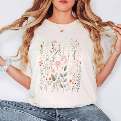 Floral Forest Shirt, Botanical T Shirt, Nature-Inspired Tee, Wildflower Graphic Shirt