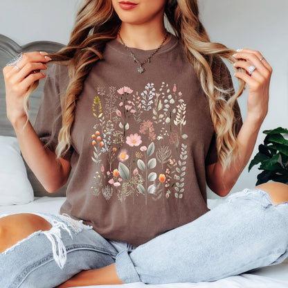 Floral Forest Shirt, Botanical T Shirt, Nature-Inspired Tee, Wildflower Graphic Shirt