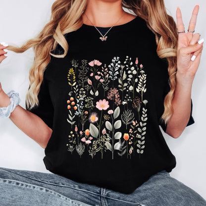 Floral Forest Shirt, Botanical T Shirt, Nature-Inspired Tee, Wildflower Graphic Shirt