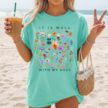 It Is Well With My Soul Shirt, Floral Christian T Shirt, Faith-Based Tee, Scripture Shirt