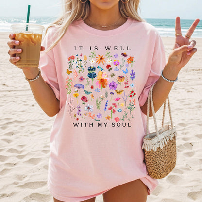 It Is Well With My Soul Shirt, Floral Christian T Shirt, Faith-Based Tee, Scripture Shirt