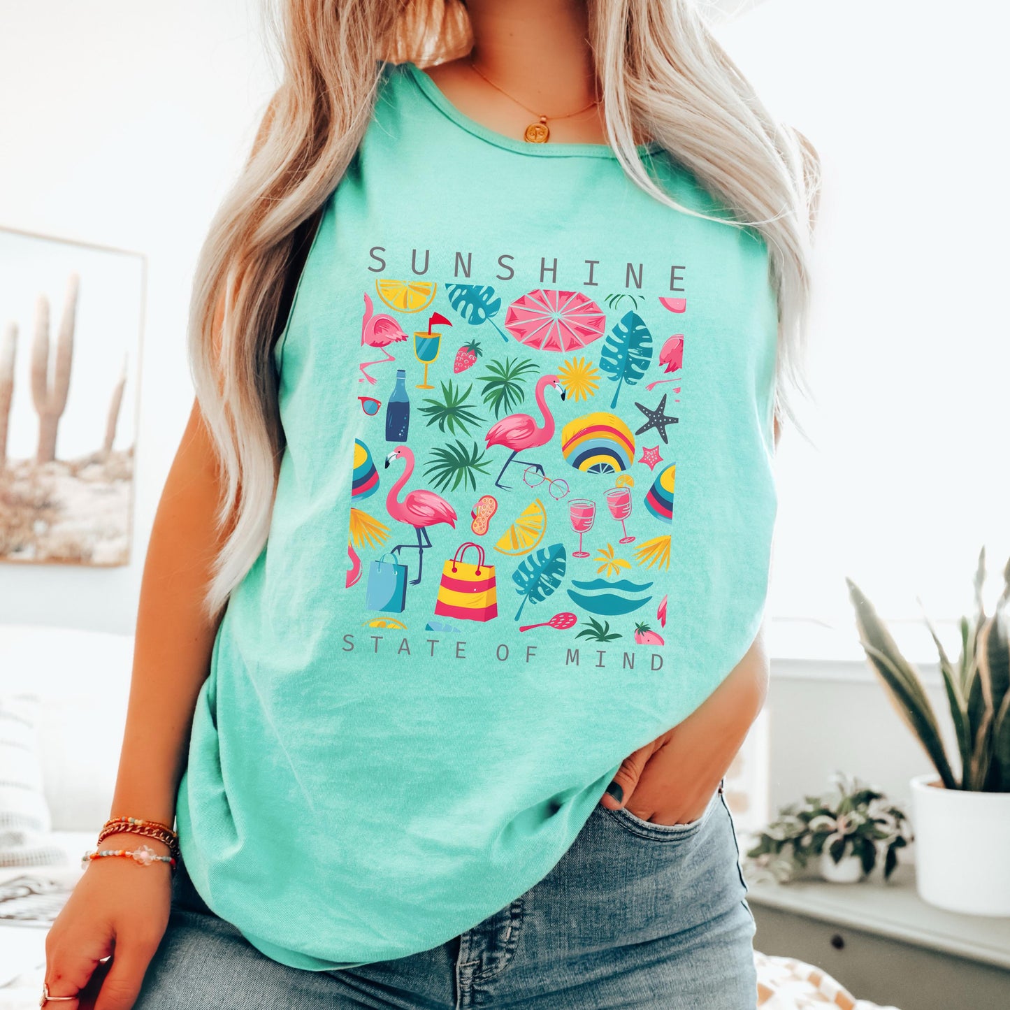 Sunshine State of Mind Tank Top, Beach Graphic Tank, Summer Vacation Tank, Coastal Tank