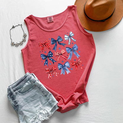 Comfort Colors Patriotic Bows Tank Top: USA 4th of July Outfit