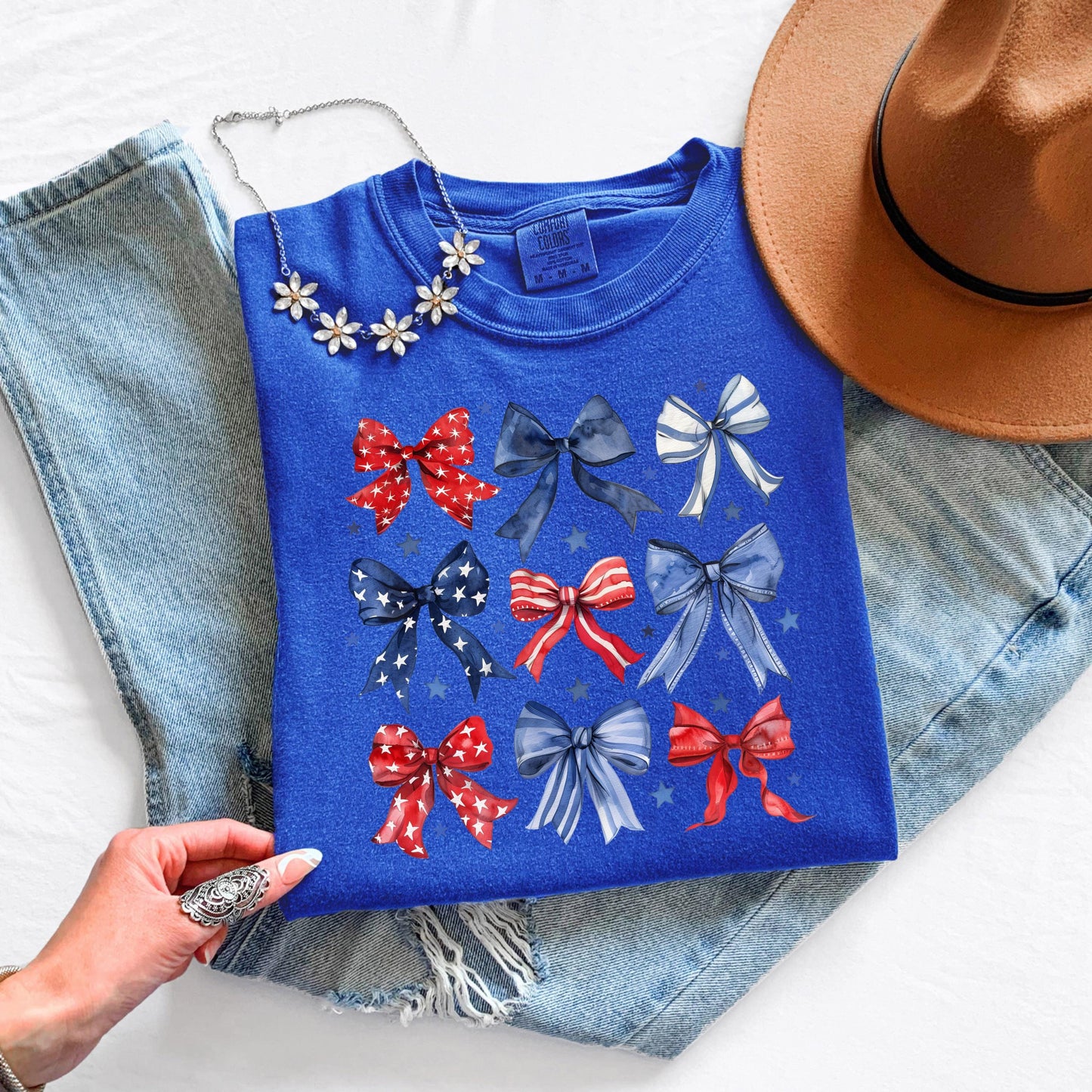 4th of July Bow Shirt, Patriotic Bow T Shirt, USA Graphic Tee, Womens July 4th Shirt