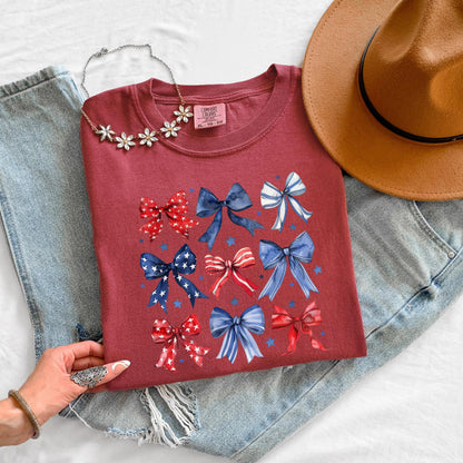 4th of July Bow Shirt, Patriotic Bow T Shirt, USA Graphic Tee, Womens July 4th Shirt