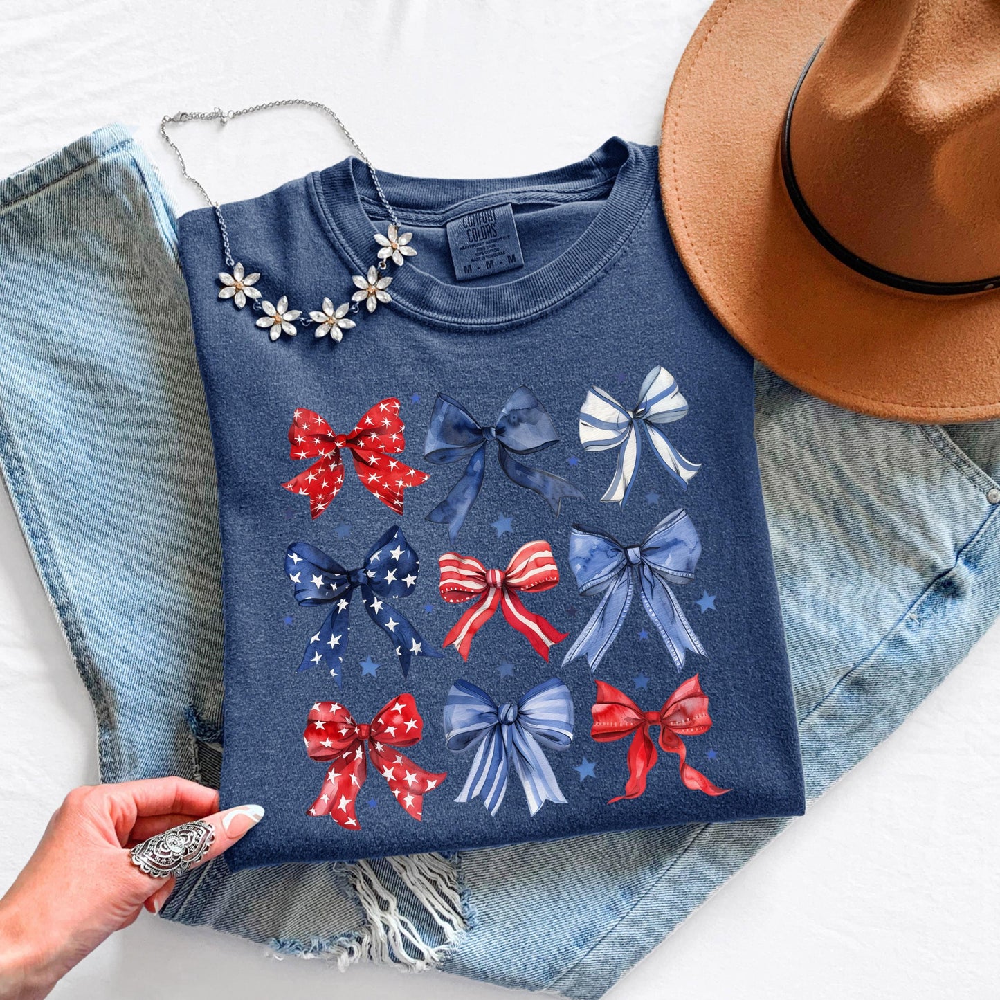 4th of July Bow Shirt, Patriotic Bow T Shirt, USA Graphic Tee, Womens July 4th Shirt