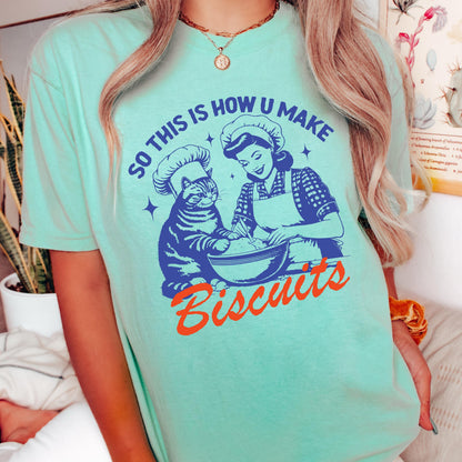Cat T-shirt, Funny Biscuits Cat Lover Gift, Cute Animal Lover Tee, Unisex Casual Top, Pet Mom Shirt, Comfortable Graphic Tee