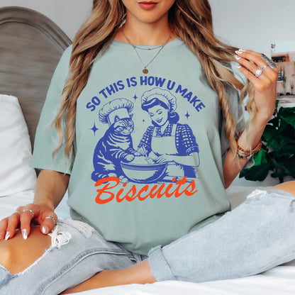Cat T-shirt, Funny Biscuits Cat Lover Gift, Cute Animal Lover Tee, Unisex Casual Top, Pet Mom Shirt, Comfortable Graphic Tee