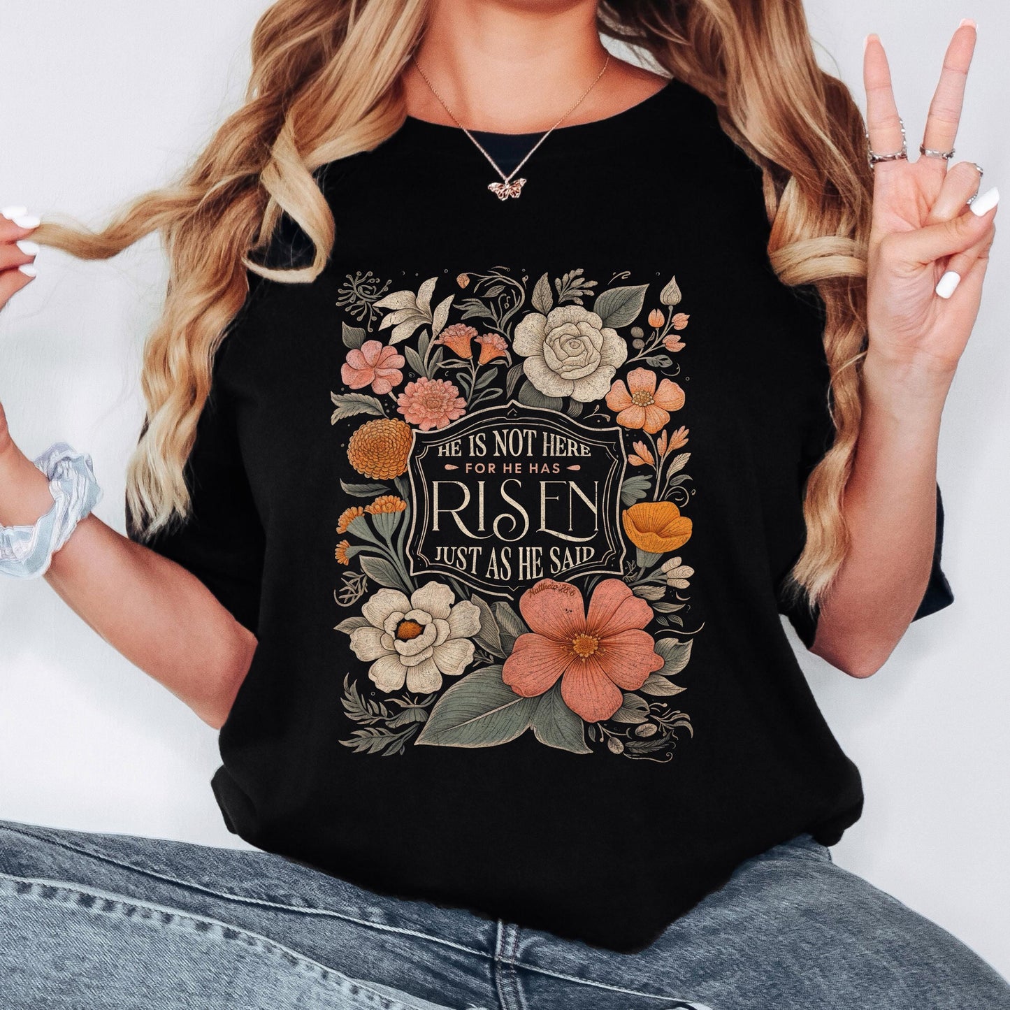 Comfort Colors Christian T-Shirt: Floral He Has Risen Design
