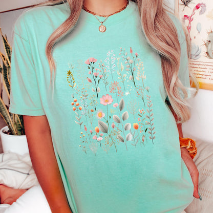 Floral Forest Shirt, Botanical T Shirt, Nature-Inspired Tee, Wildflower Graphic Shirt