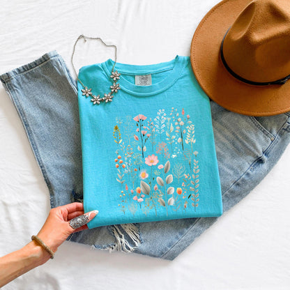 Floral Forest Shirt, Botanical T Shirt, Nature-Inspired Tee, Wildflower Graphic Shirt