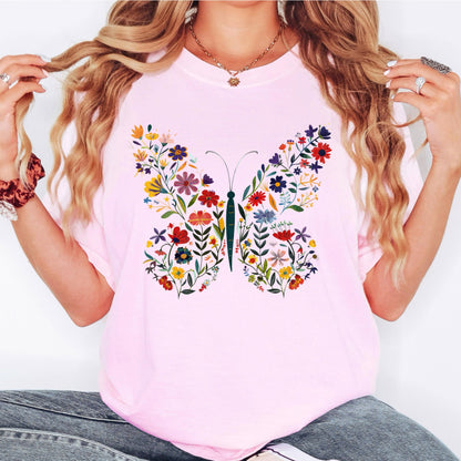 Floral Butterfly Shirt Garden Lover Shirt Flower Lover Shirt Wild Flowers Shirt Floral Shirt