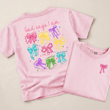 god says i am shirt kids, christian girls shirt, faith shirt for girls, bible verse shirt kids, religious kids tee, inspirational shirt