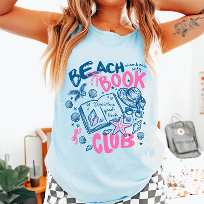 beach book club tank top, summer reading tank, book lover beach shirt, coastal book club outfit, vacation reading tank