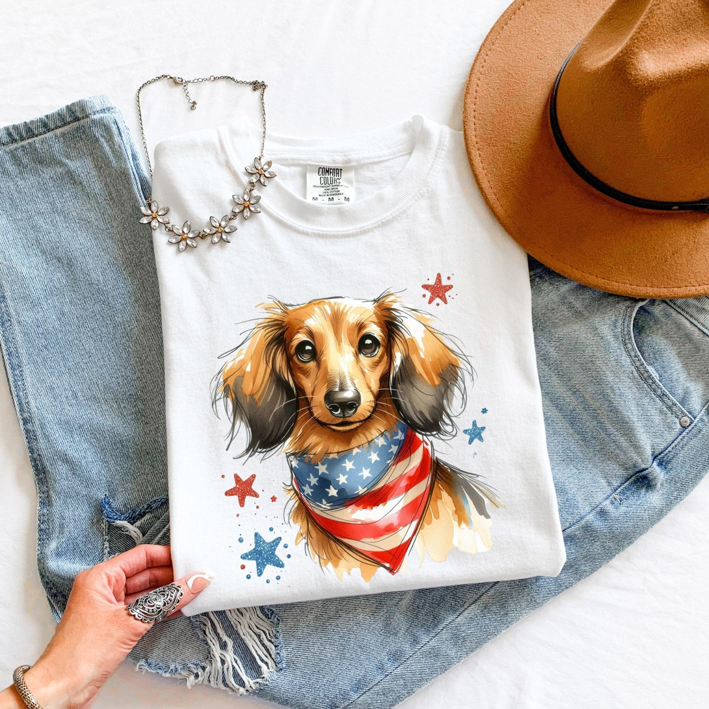 Long Hair Dachshund 4th of July Shirt | Patriotic Dog Mom Tee | Cute USA Dog Lover Gift | Independence Day Wiener Dog Shirt