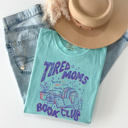 tired moms book club shirt, book club mom tee, reading shirt for moms, book lover shirt women, cozy reader shirt, bookish mom tee
