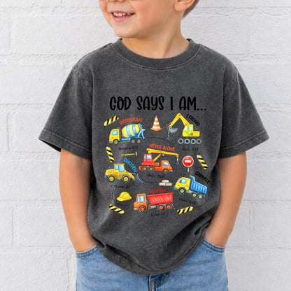 Kids Christian Construction Shirt God Says I Am Tee Bible Verse Youth Faith Shirt