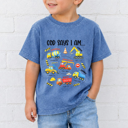 Kids Christian Construction Shirt God Says I Am Tee Bible Verse Youth Faith Shirt